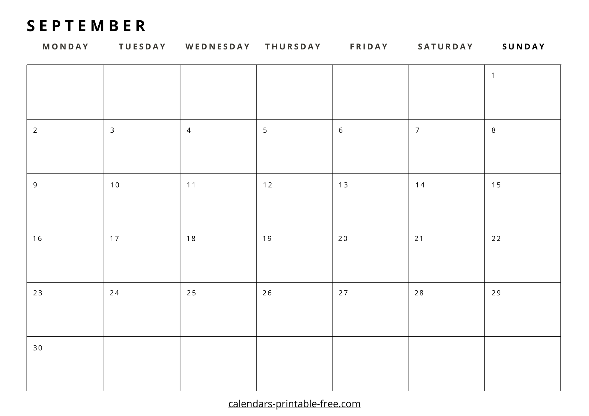 September 2024 calendar Monday start image