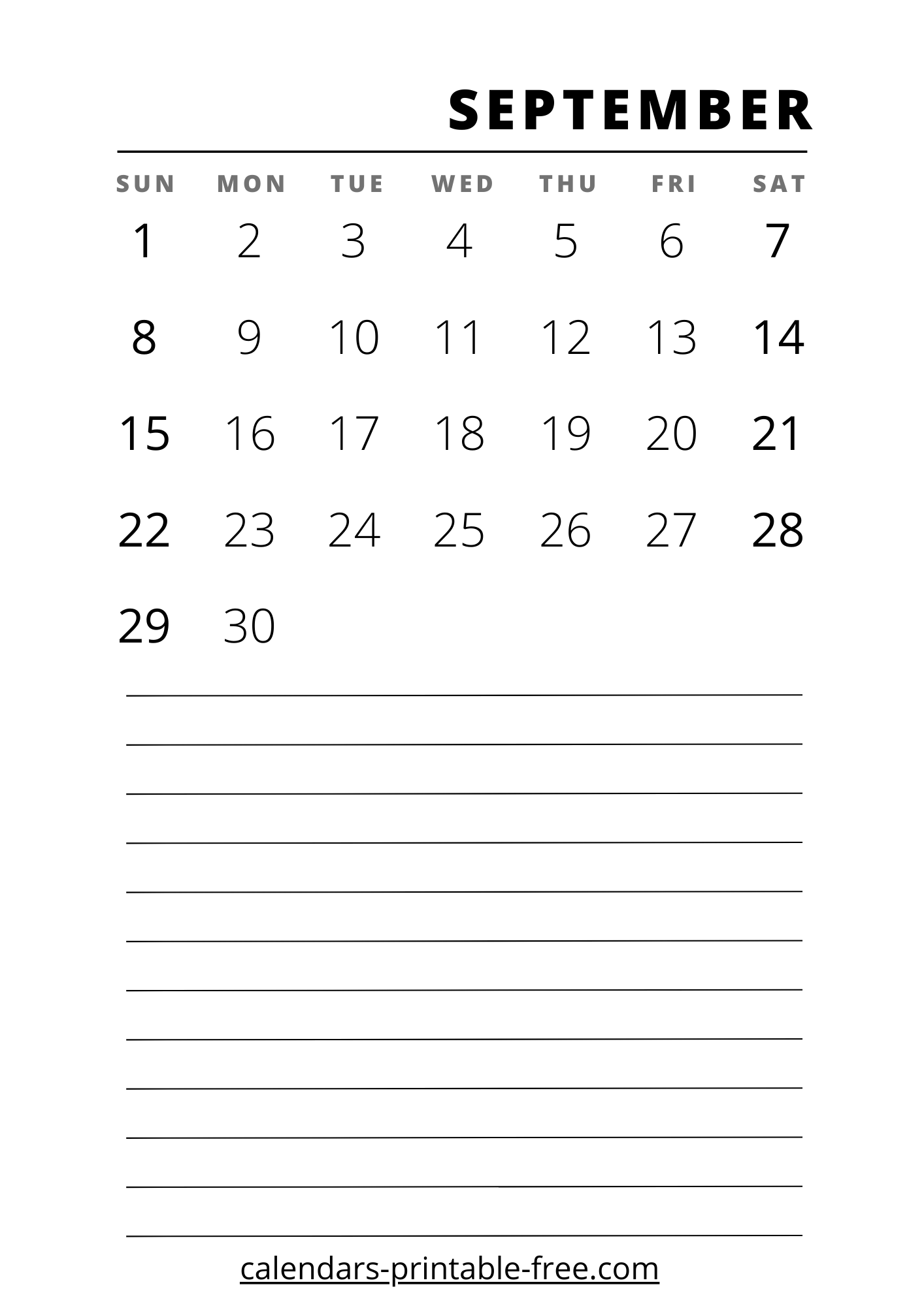 September 2024 calendar vertical
