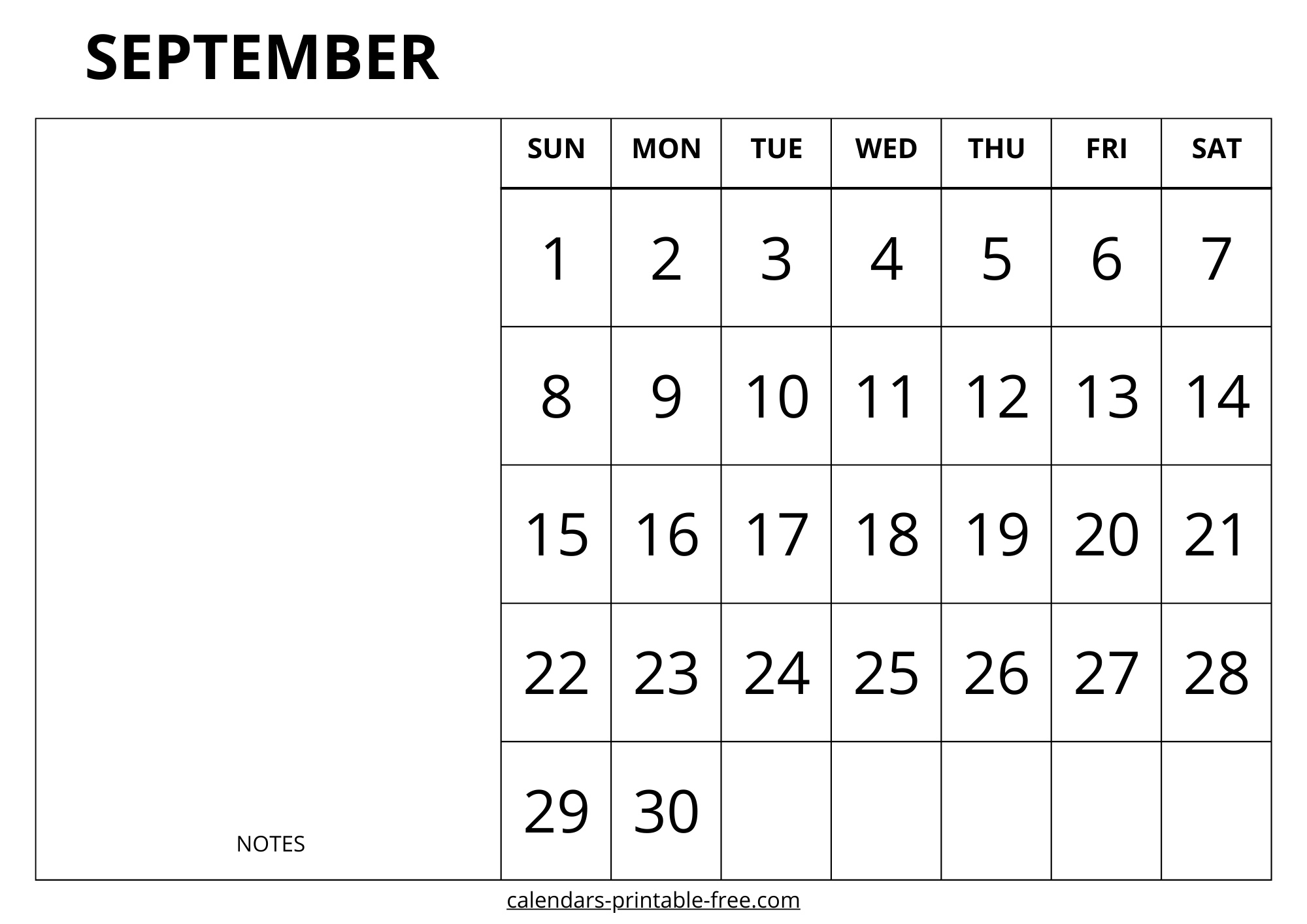 September 2024 calendar with notes